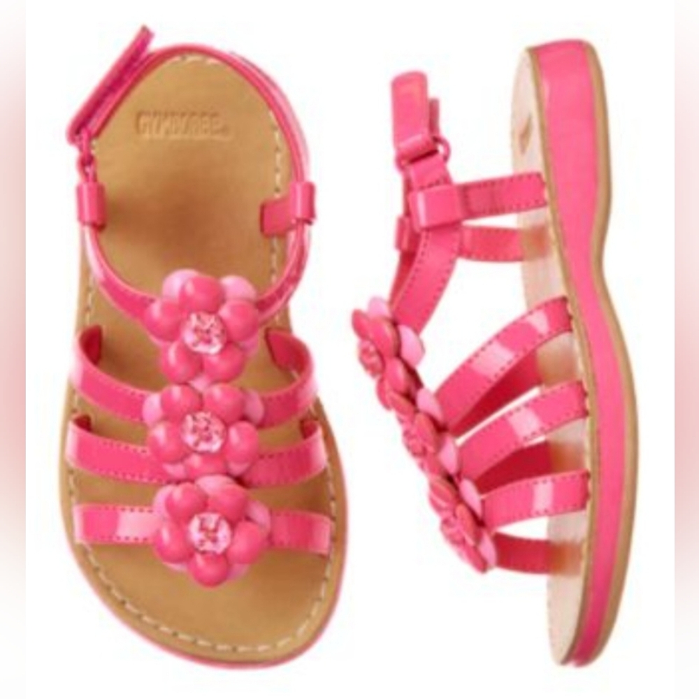 Gymboree Tea Time Afternoon Pink Floral Flower Sandals Gem Buttons Size 11